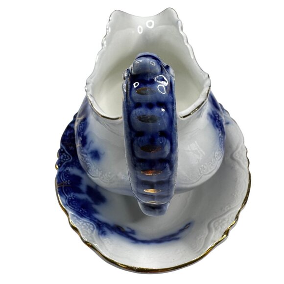 Antique Alfred Meakin Harvest Flow Blue Gravy Boat Porcelain w Underplate Relish - Picture 11 of 14